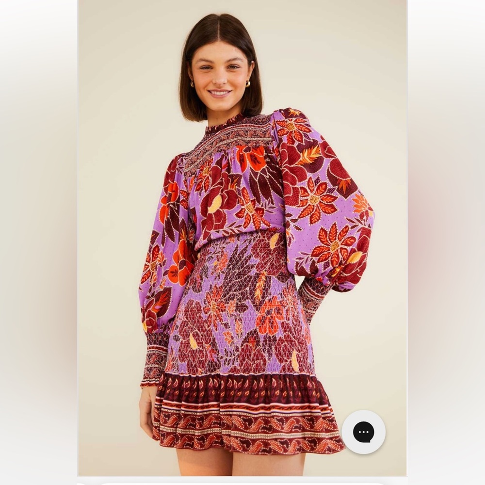 🥭 FARM RIO Sweet Floral Long Sleeve Minidress